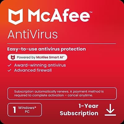 McAfee AntiVirus for 1 User mab21est1raam product image